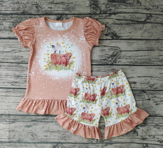 Baby girls brown cow western shorts sets