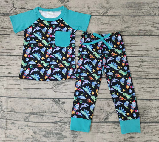 baby boys blue dinosaur pocket top pants sets