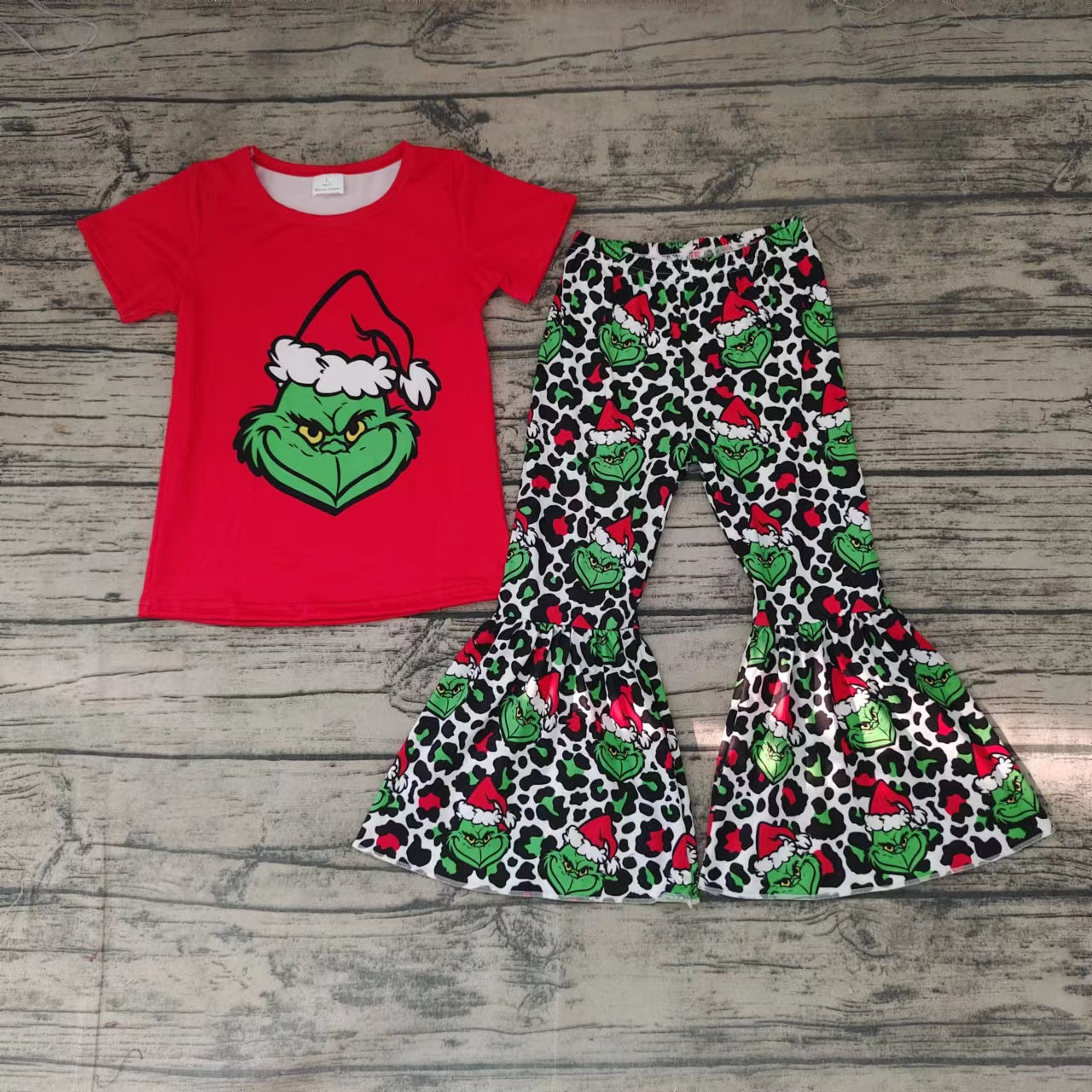 Baby girls Christmas green cartoon red bell pants sets