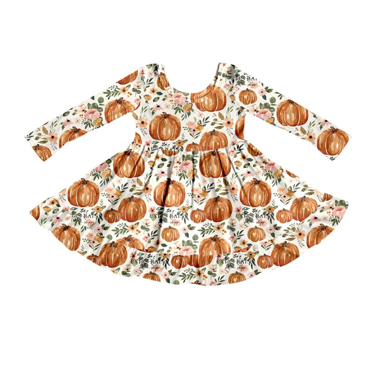 Baby girls pumpkin orange floral twirl dresses