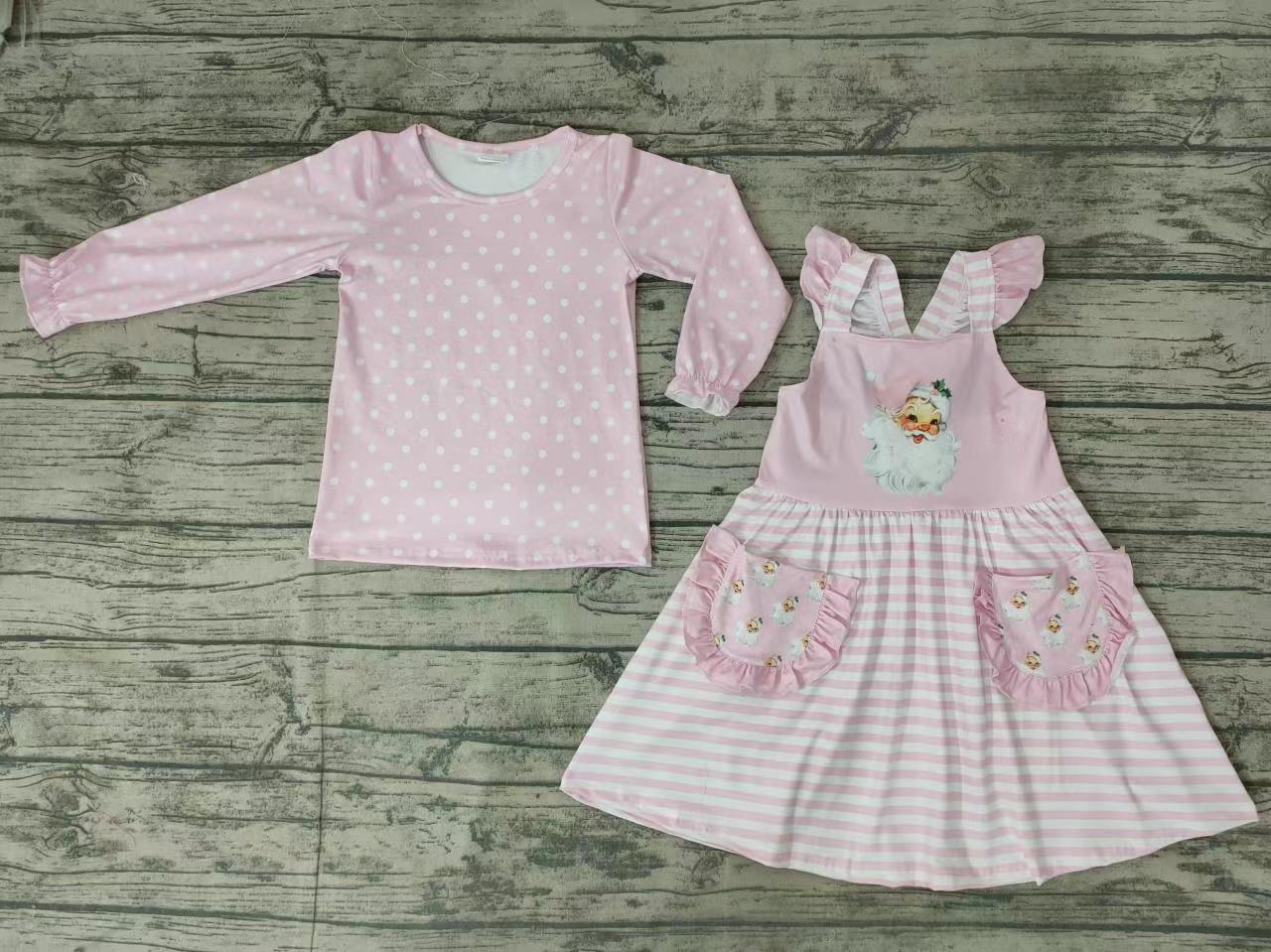 Baby Girls Christmas pink santa strap dress 2pcs clothing sets