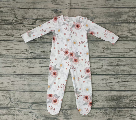 Baby girls white floral long sleeve rompers