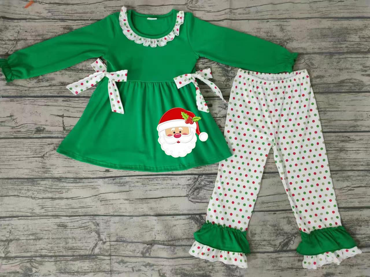 Baby girls Christmas santa bow tunic ruffle pants clothes sets