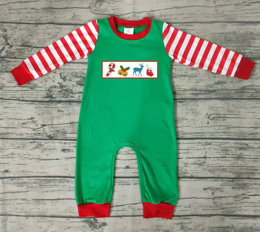 Baby boys Christmas green embroidery rompers