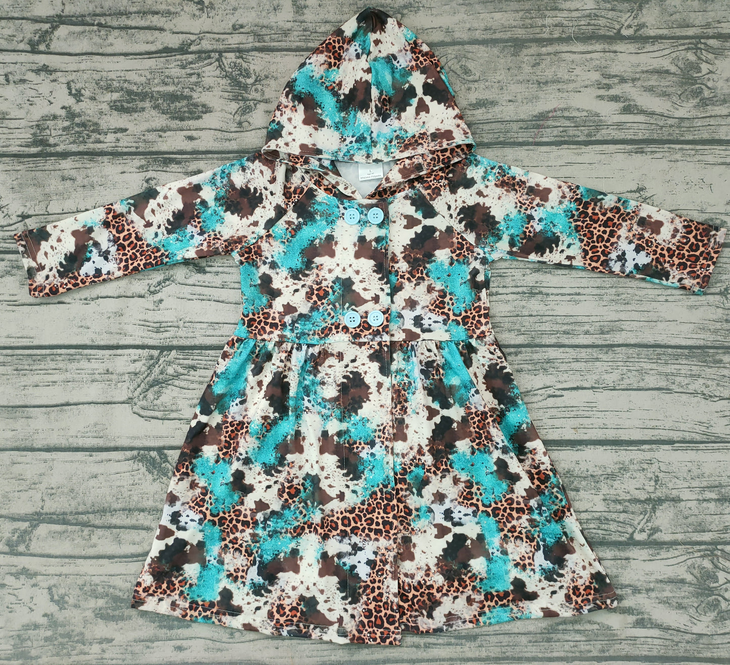 Baby girls hooded blue cow west long sleeve dresses