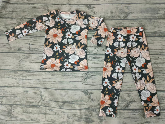 baby girls black floral fall pajamas sets