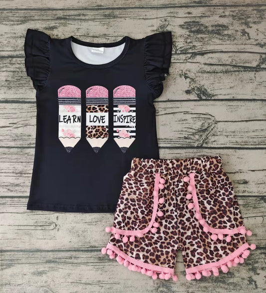 Baby girls back to school leopard shorts sets