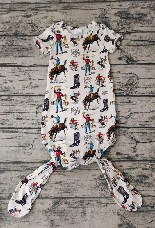 Baby newborn western cow green boys gown