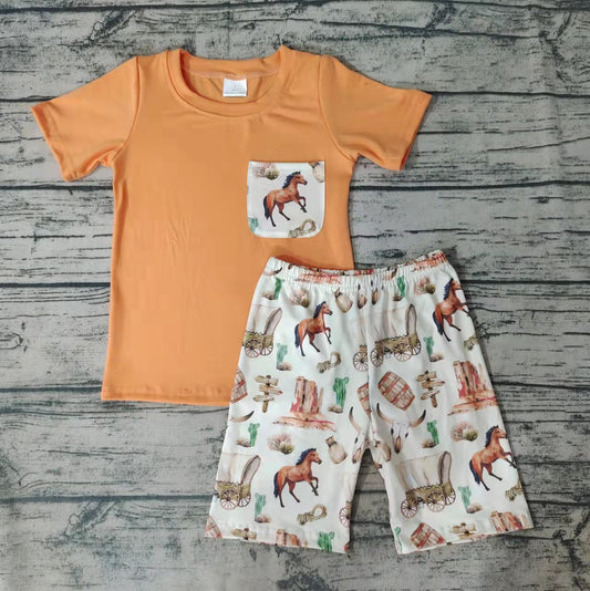 Baby boy western pocket shorts sets