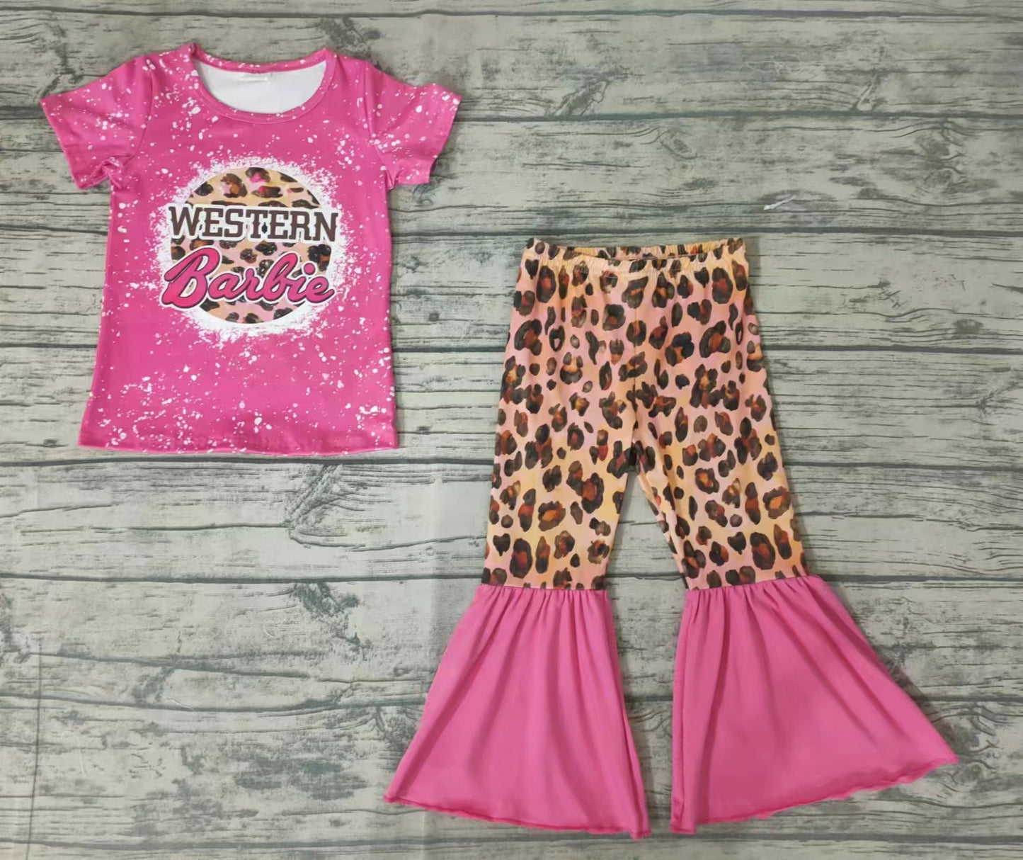 baby girls hot pink western leopard pants clothes sets