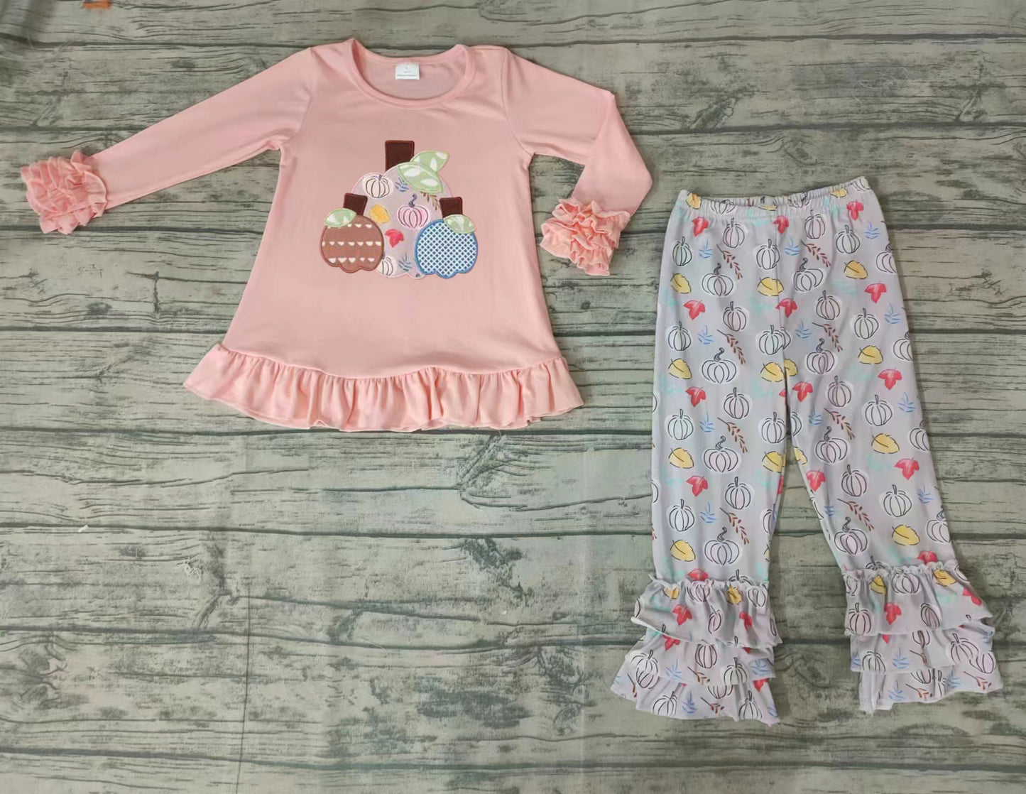 baby girls long sleeve shirt ruffle pants pink fall pumpkin sets