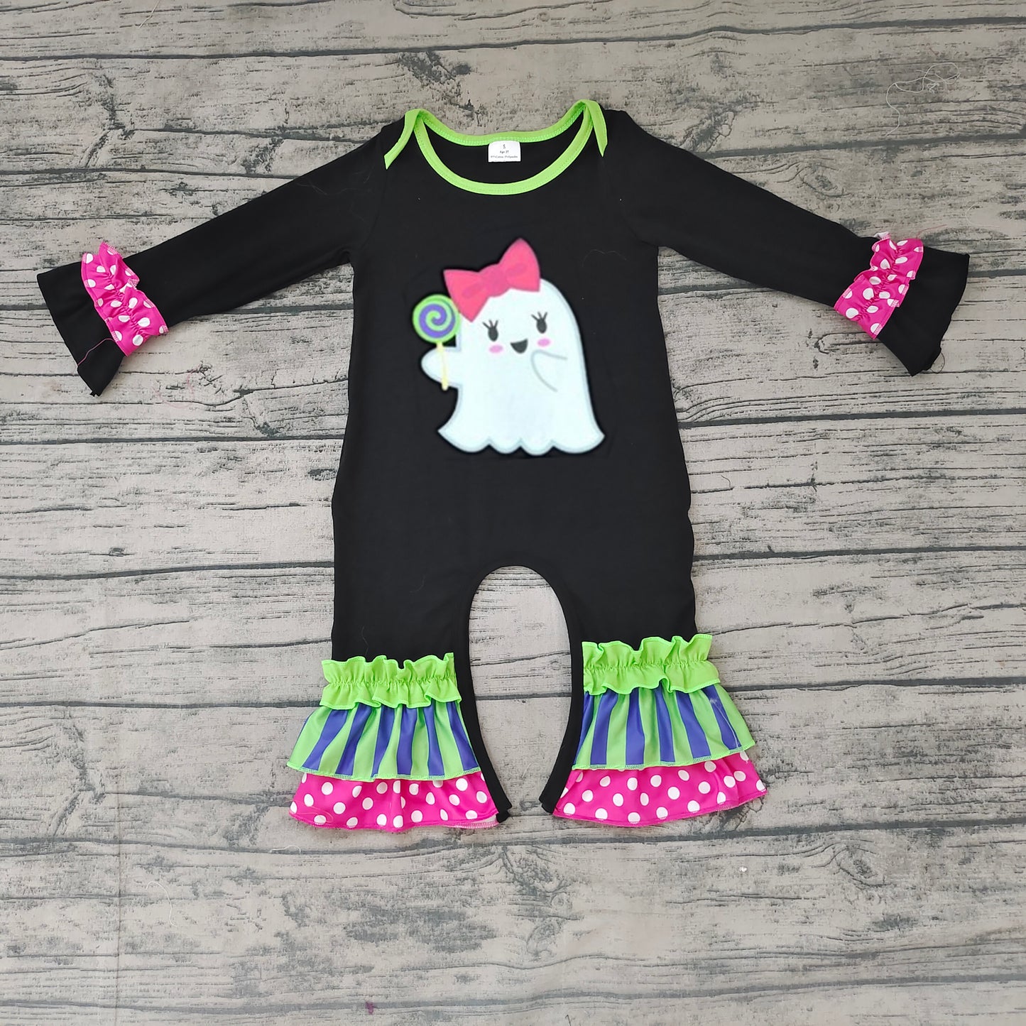 Baby girls Halloween ghost stripe rompers