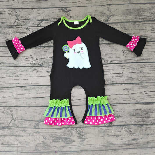 Baby girls Halloween ghost stripe rompers