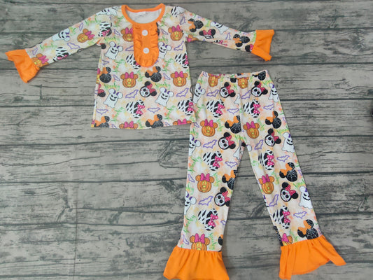 Halloween baby girls cartoon ruffle holiday pajamas