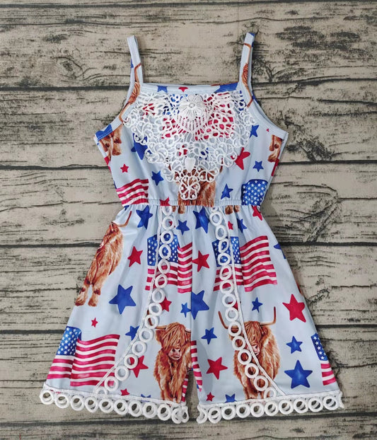 Baby girls 4th of july cow jumpsuits