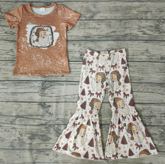 baby girls Christmas santa brown bell pants sets