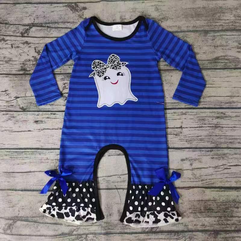 Baby girls Halloween ghost blue stripe rompers