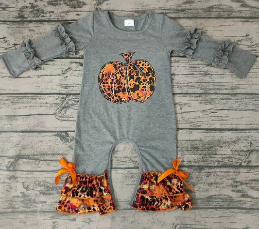 Baby girls grey pumpkin fall ruffle rompers
