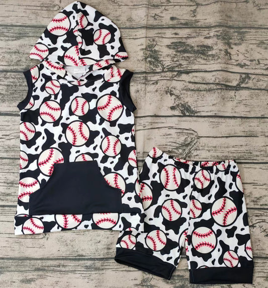 Baby boys baseball hoodie top summer shorts sets