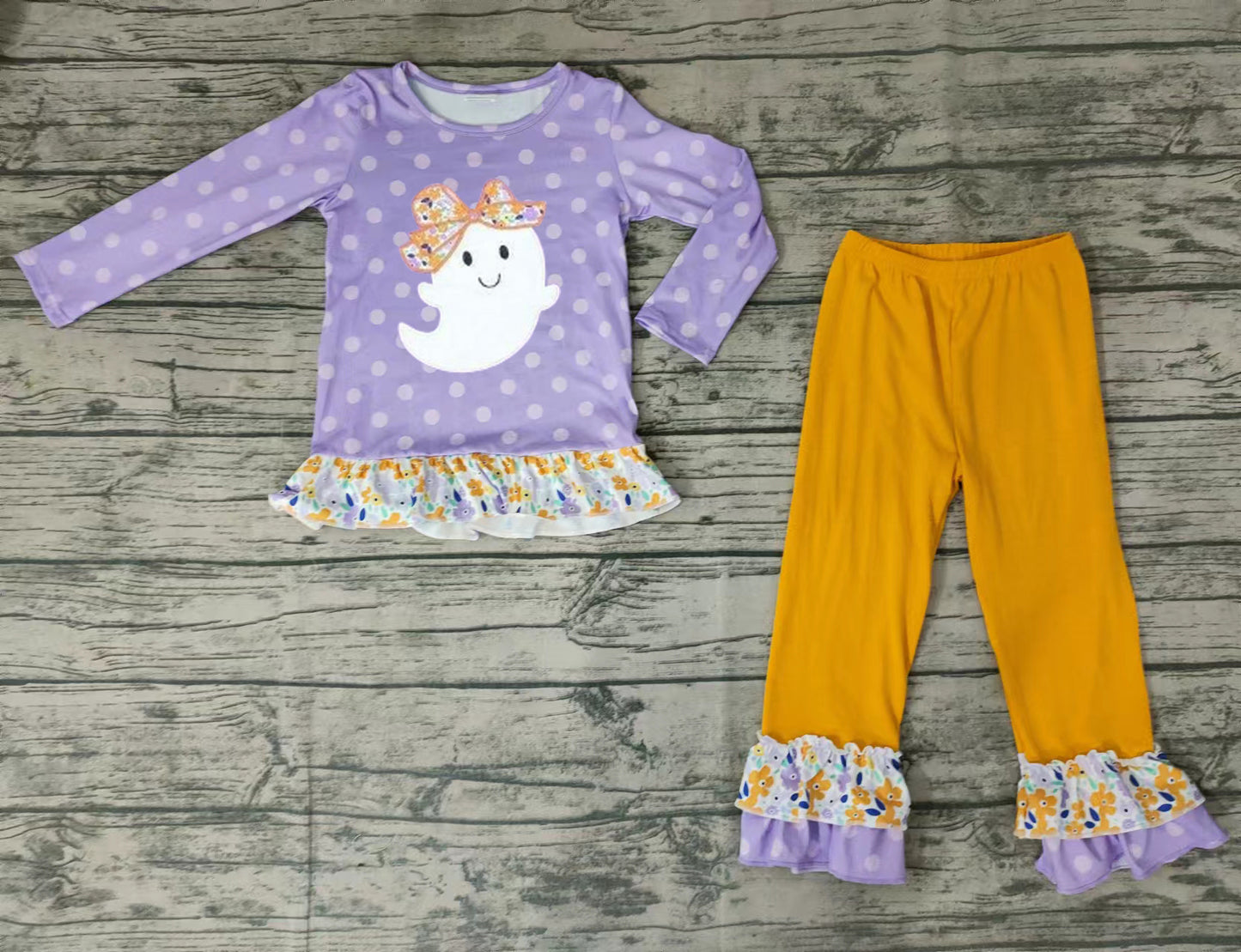 Baby Girls Halloween Ghost lavender dots pants sets