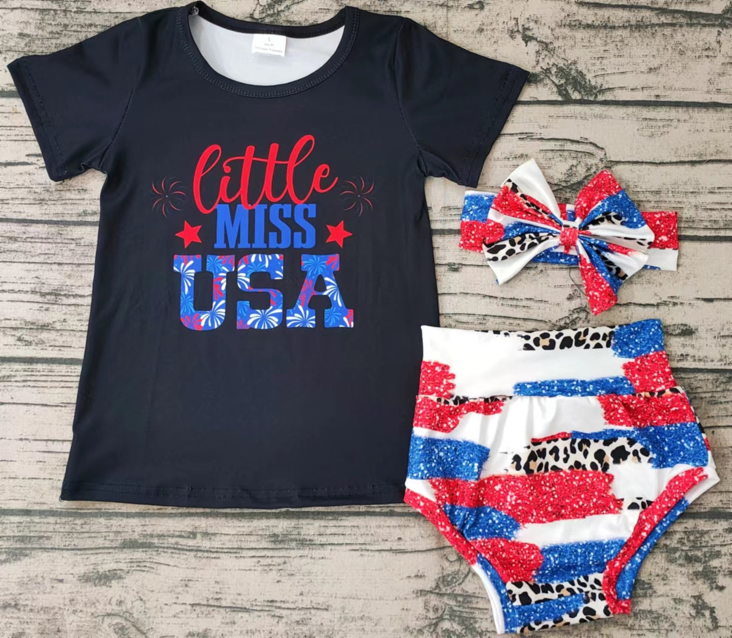 Baby girls fourth of july little miss usa bummie sets(can choose headband here)