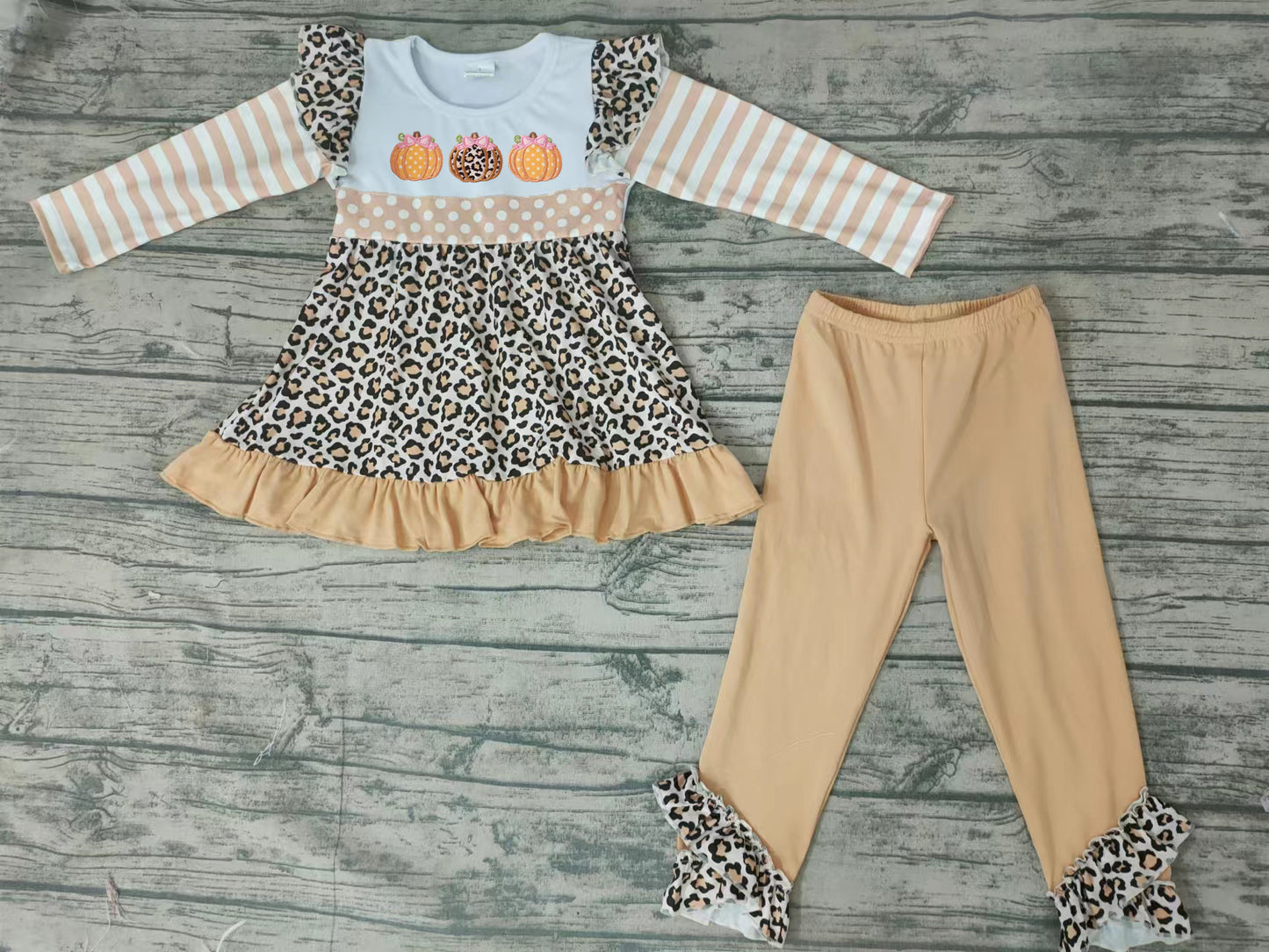 Baby Girls Three Pumpkin leopard pants clothes sets