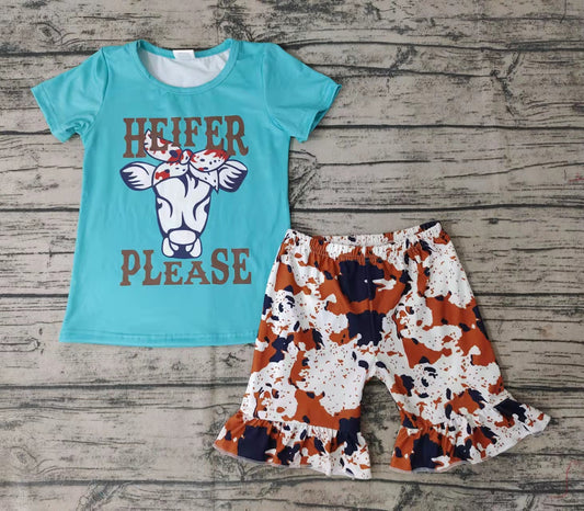 Baby girls heifer please cow summer shorts sets