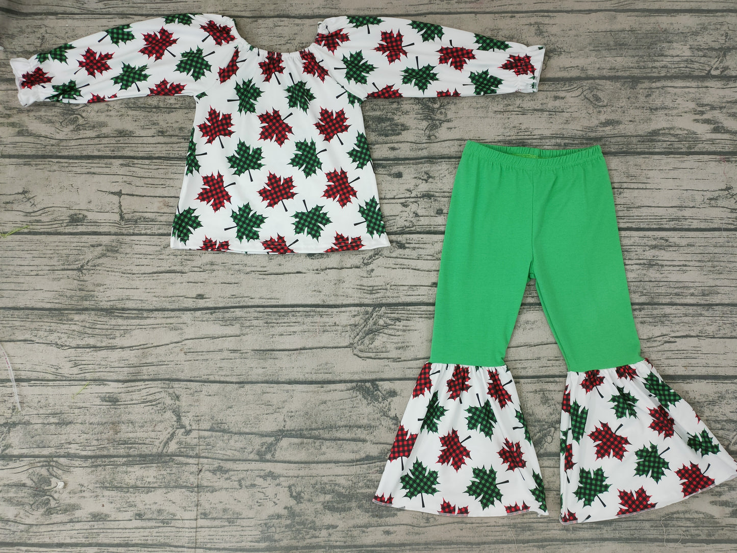 baby girls Christmas leaves bell pants sets