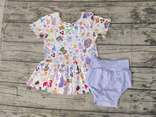 Baby girls cartoon castle summer bummie sets