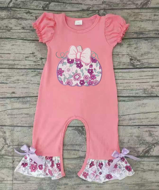 Baby girls pink purple floral ruffle rompers
