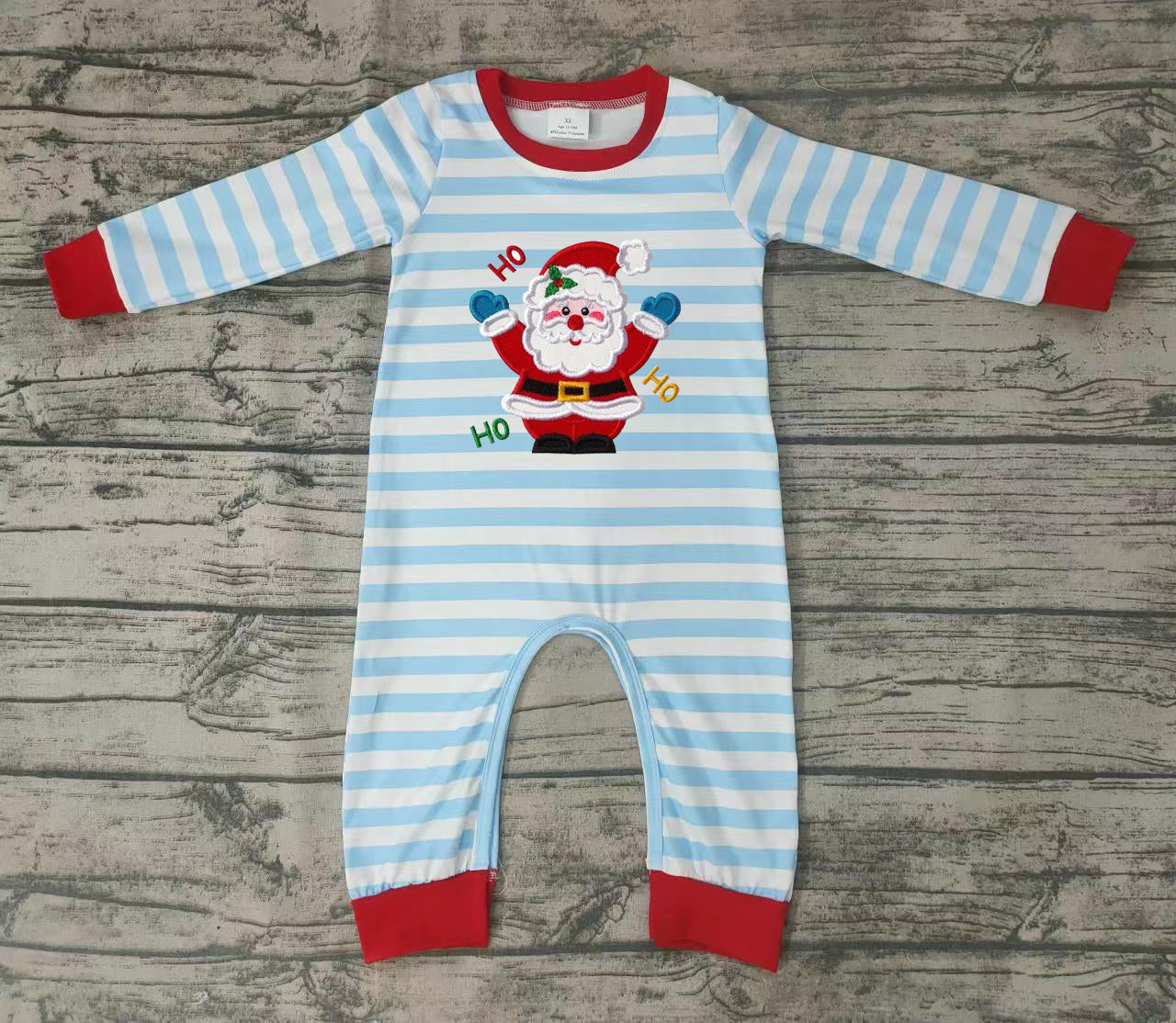 Baby boys Christmas santa blue stripes rompers