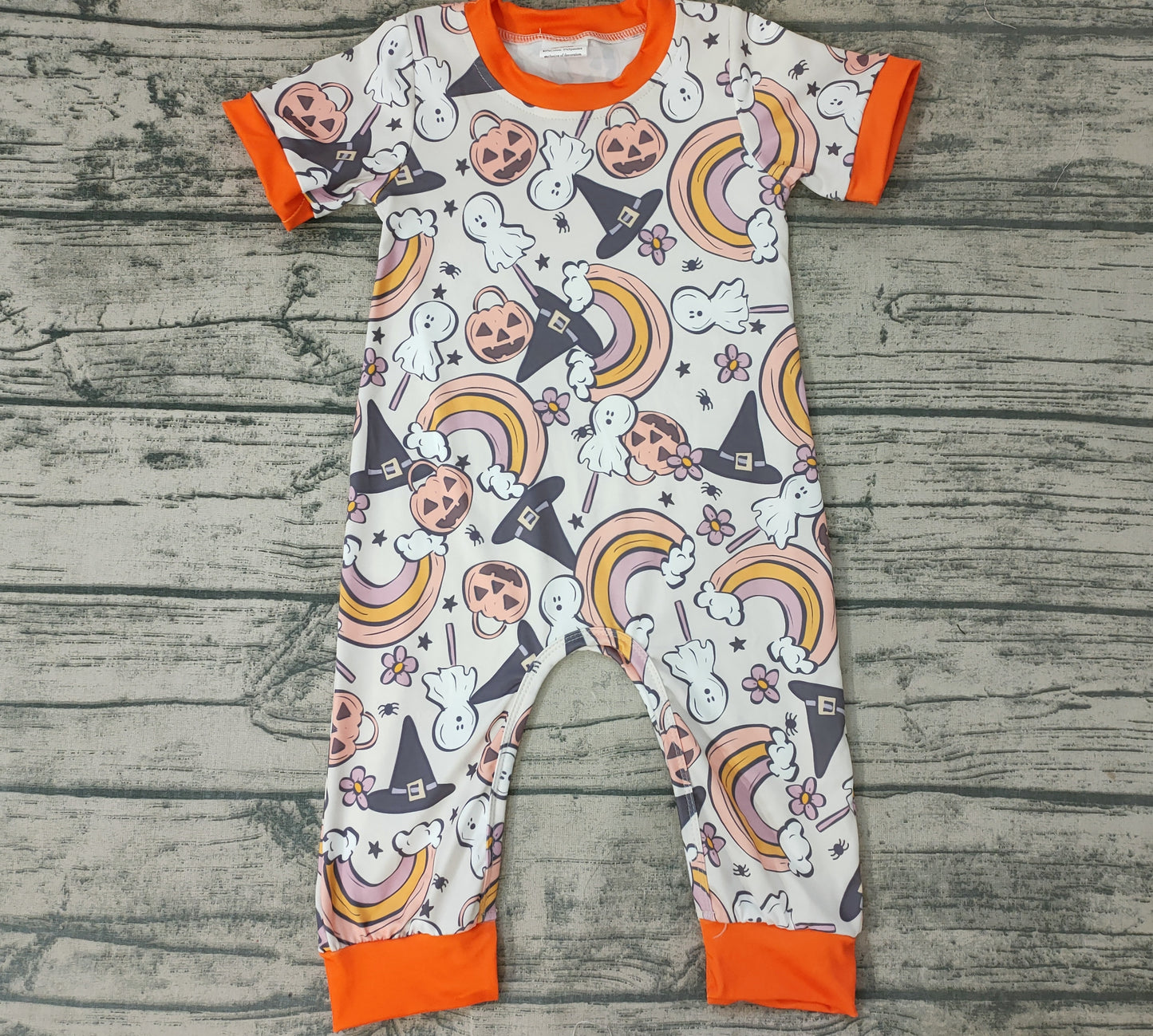 Baby girls Halloween rainbow pumpkin rompers