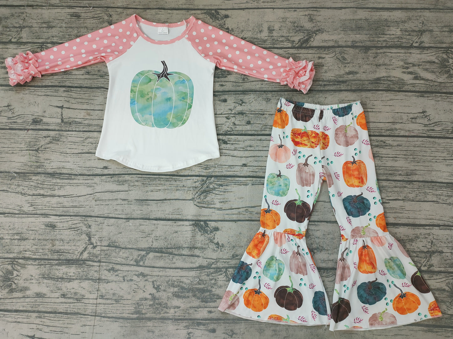 Baby Girls fall pumpkin dots long sleeve top bell pants clothes sets