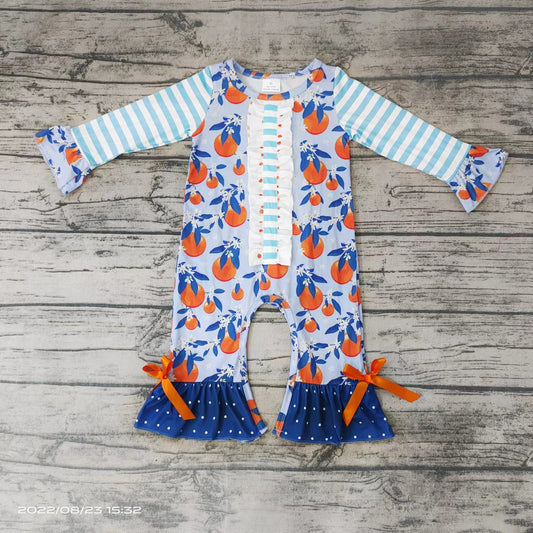 Baby girls blue stripe fruits ruffle rompers