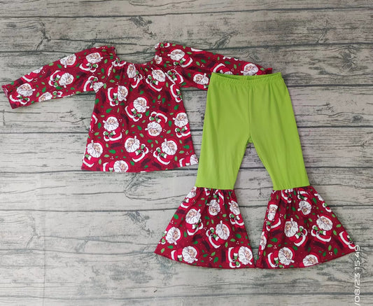 Baby Girls Christmas red santa top pants clothes sets
