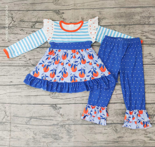 Baby Girls fall blue color fruits long sleeve top pants clothes sets