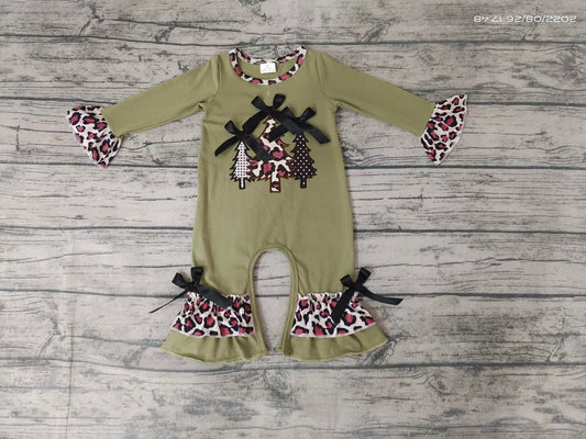 Baby girls Christmas tree leopard green rompers