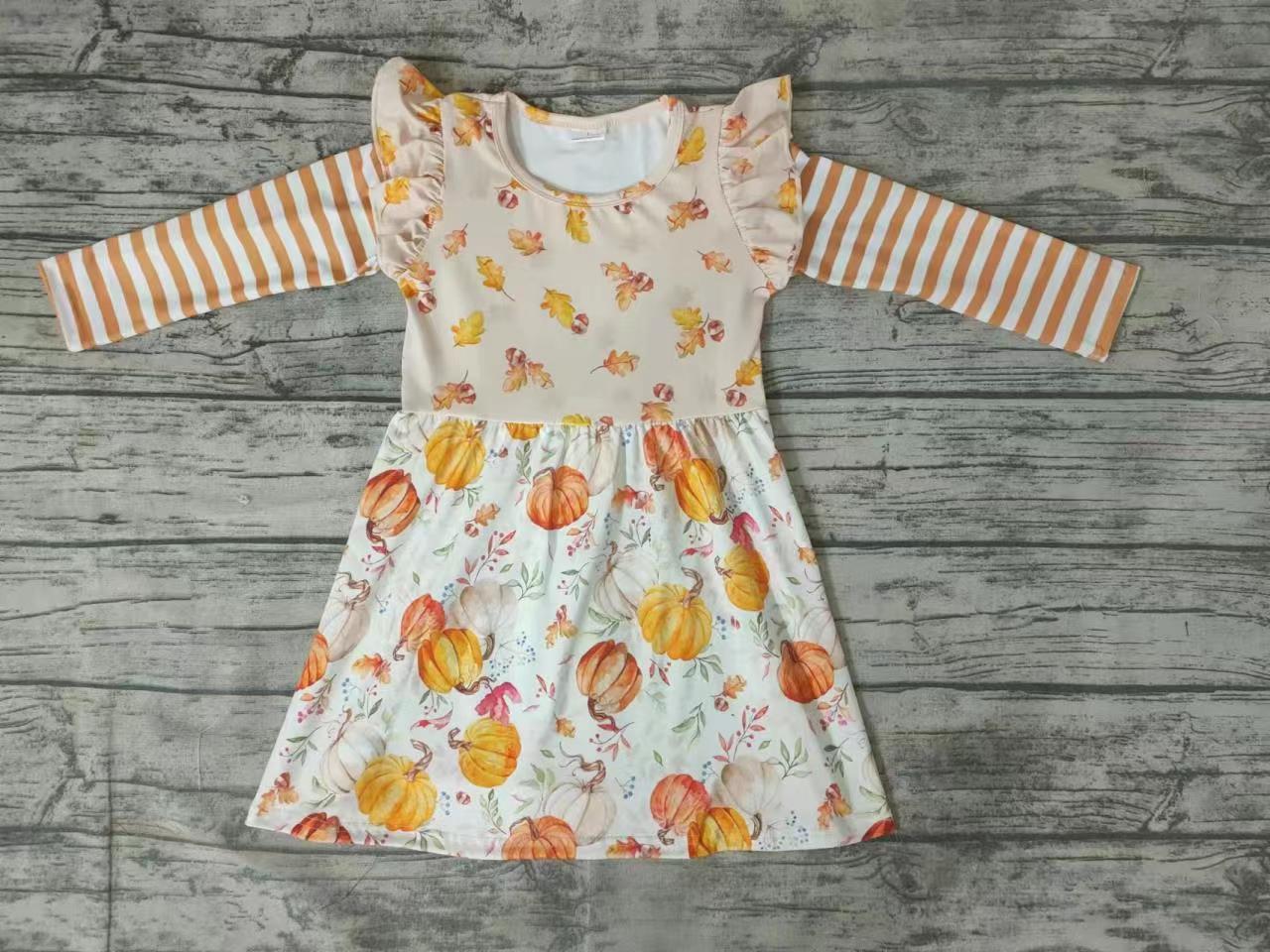 Baby girls pumpkin leaves long sleeve dresses