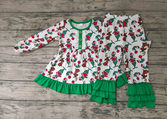 Baby girls Christmas ruffle pants cartoon flog clothes sets