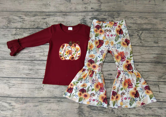 Baby Girls maroon floral pumpkin embroidered pants clothing