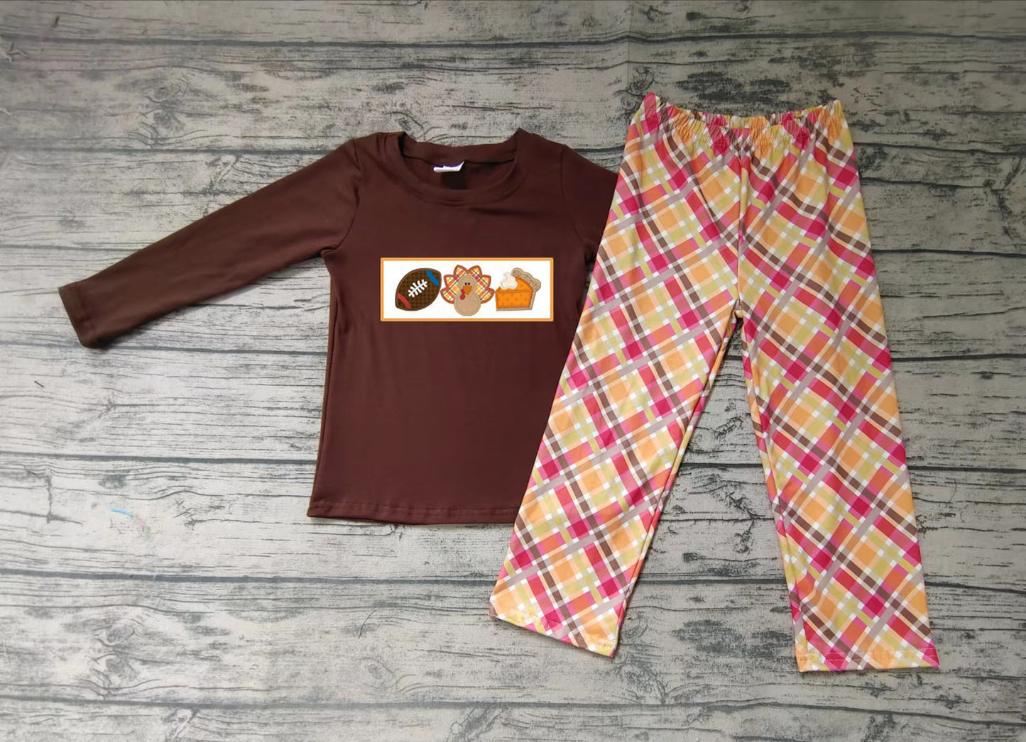Baby boys Thanksgiving turkey plaid pants clothes sets