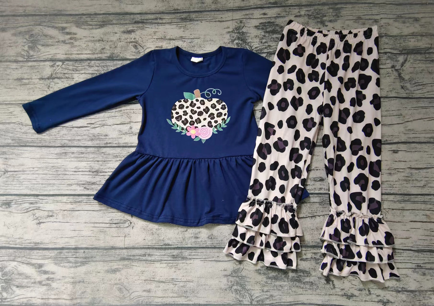 Baby girls navy leopard pumpink fall clothes sets