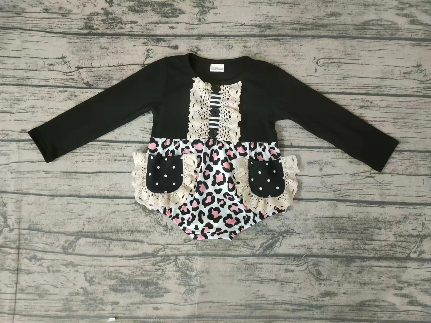 Baby girls fall leopard lace rompers