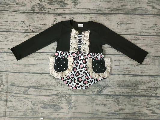 Baby girls fall leopard lace rompers