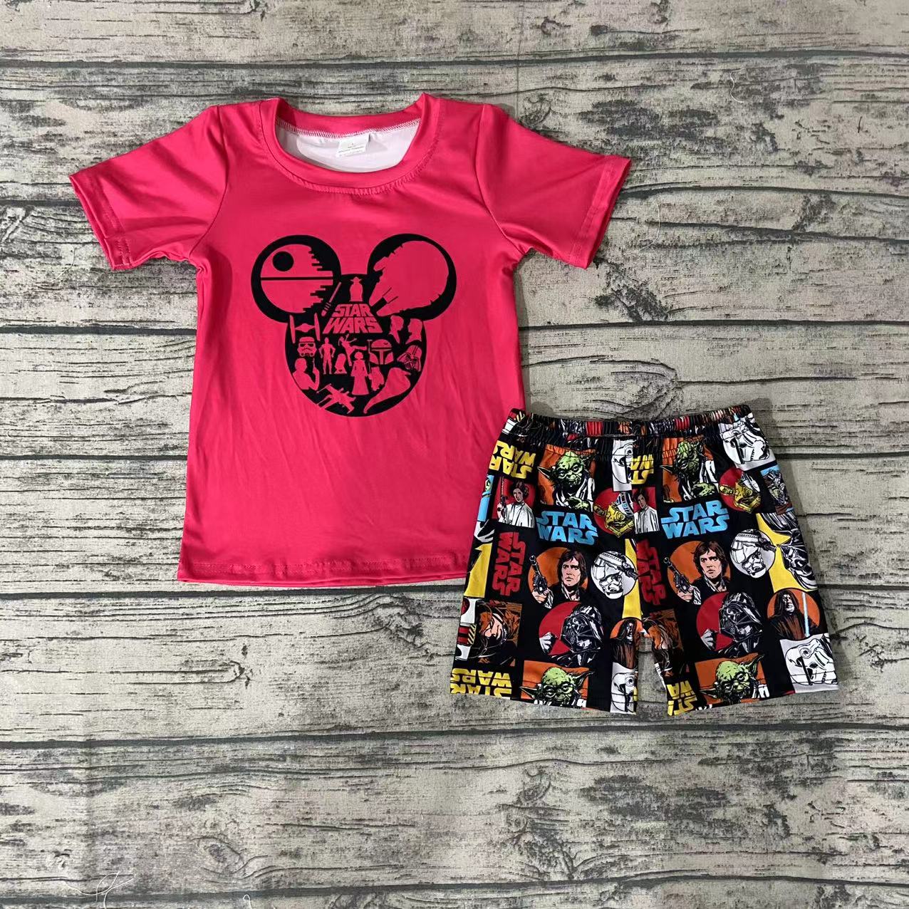Baby boys cartoon red top summer shorts sets