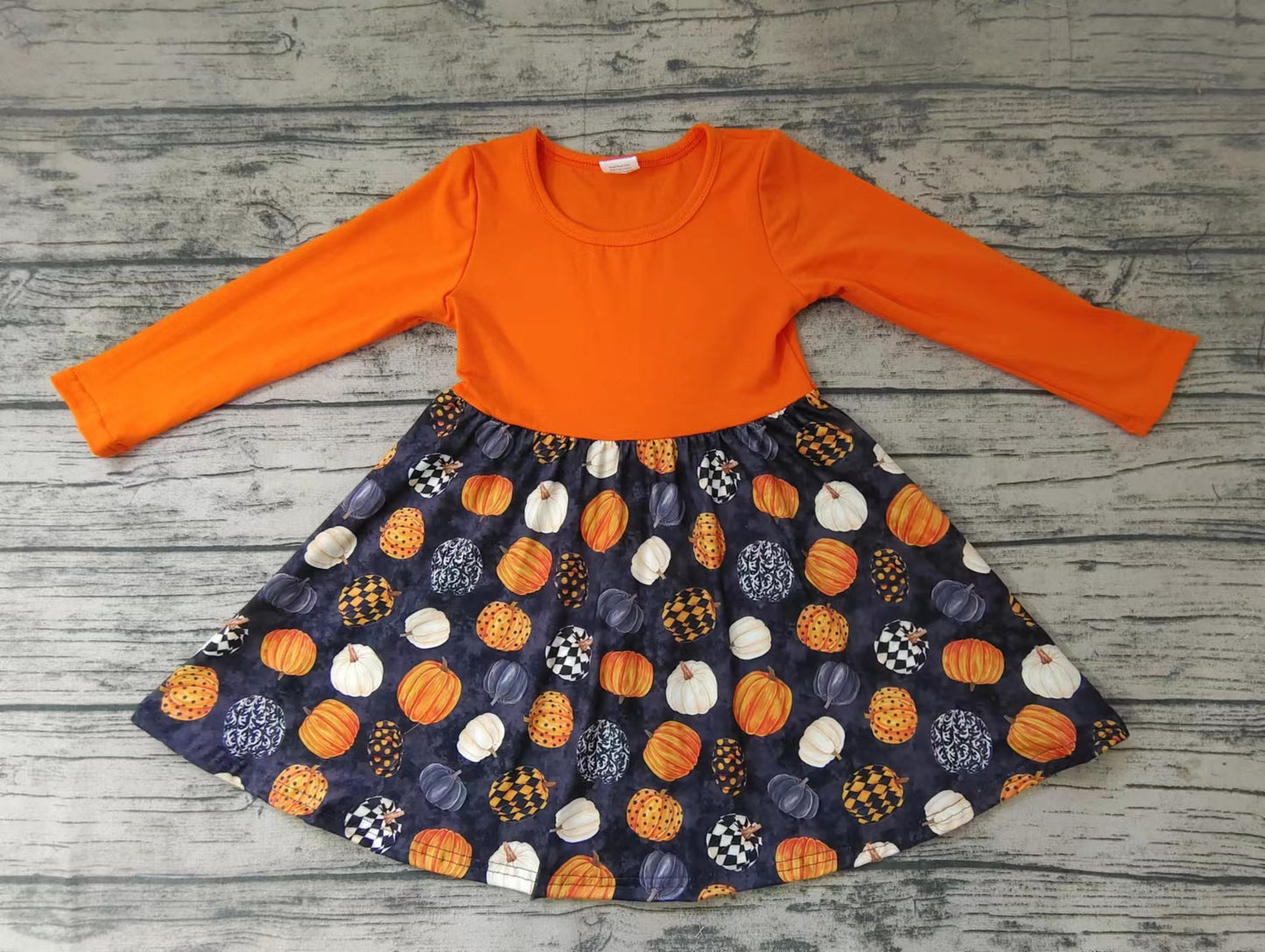 Baby girls pumpkin orange long sleeve dresses