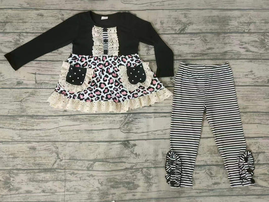 Baby girls Fall lace leopard pants clothes sets