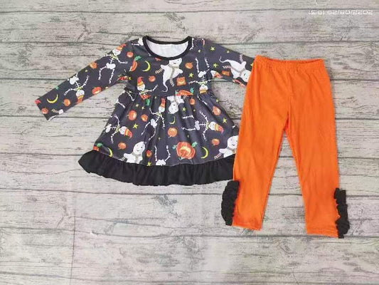 Baby girls Halloween ghost orange pants clothes sets