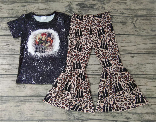 Baby girls Halloween witch leopard bell pants sets