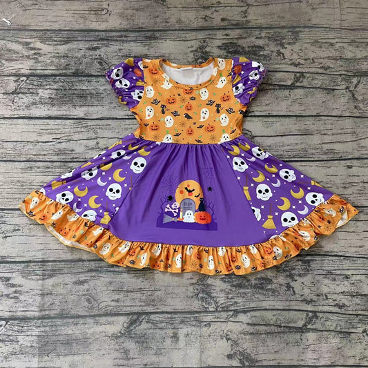 Baby girls pumpkin halloween ghost twirl dresses